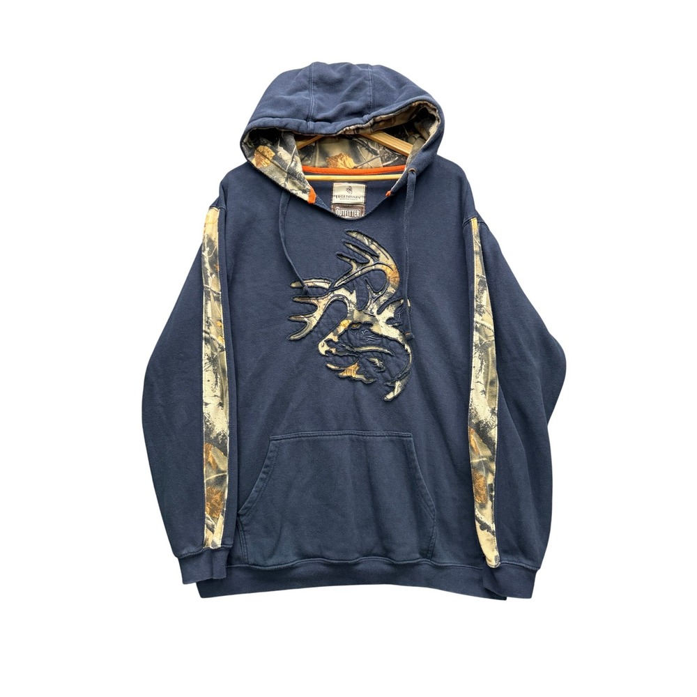 Legendary Whitetails The Outfitter Hoodie Mens XLT Navy Blue Camo Fleece Outdoor